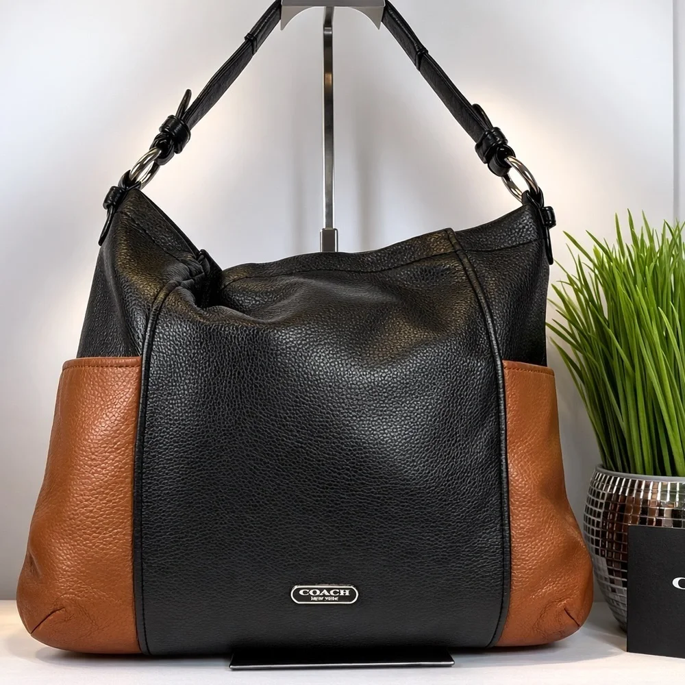 Coach Park Colorblock Hobo Black Brown Leather Shoulder Crossbody Bag Laptop wor